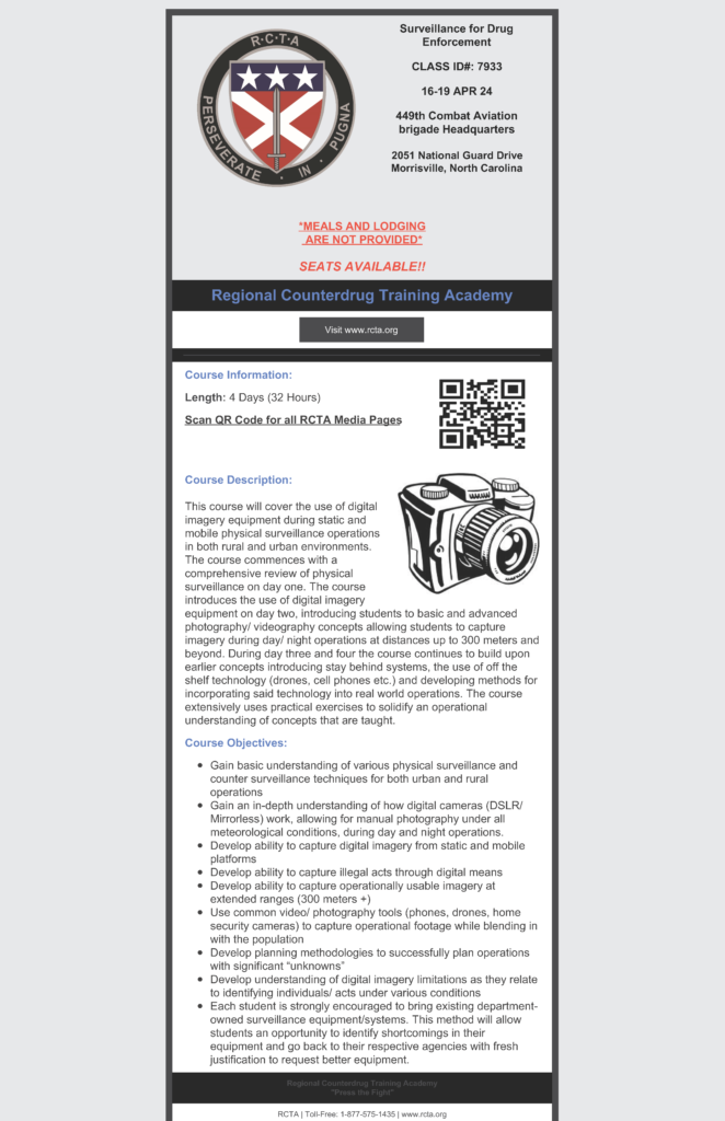 Surviellance for Drug Enforcement - North Carolina Counterdrug Program
